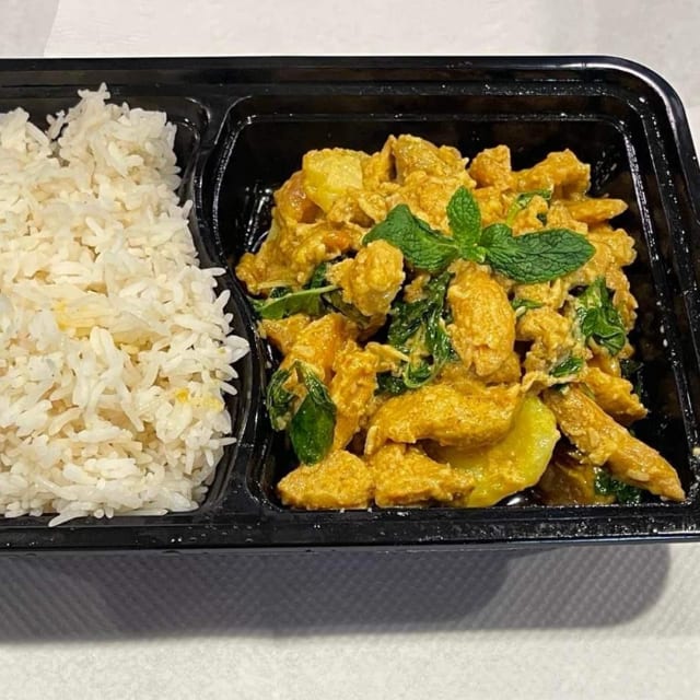 Coconut Mint Chicken with rice.