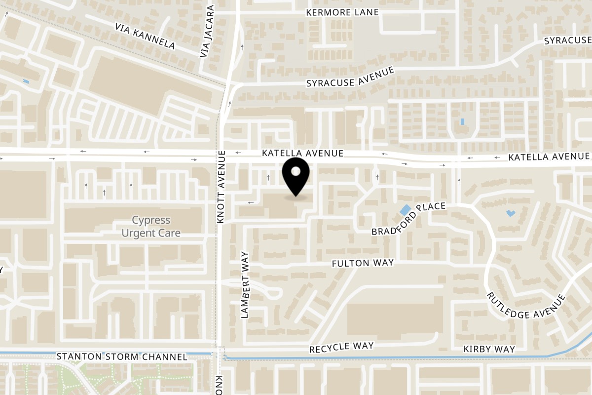 Map showing the location of Irrawaddy Taste Of Burma on 7076 Katella Ave in Stanton